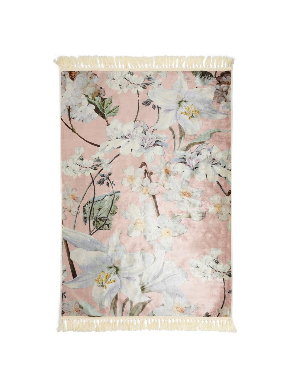 Teppich Rosalee mit Blumenmuster, 60% Polyester, 30% thermoplastisches Polyurethan, 10% Baumwolle, Rosa, Mehrfarbig, B 180 x L 240 cm (Grösse M)