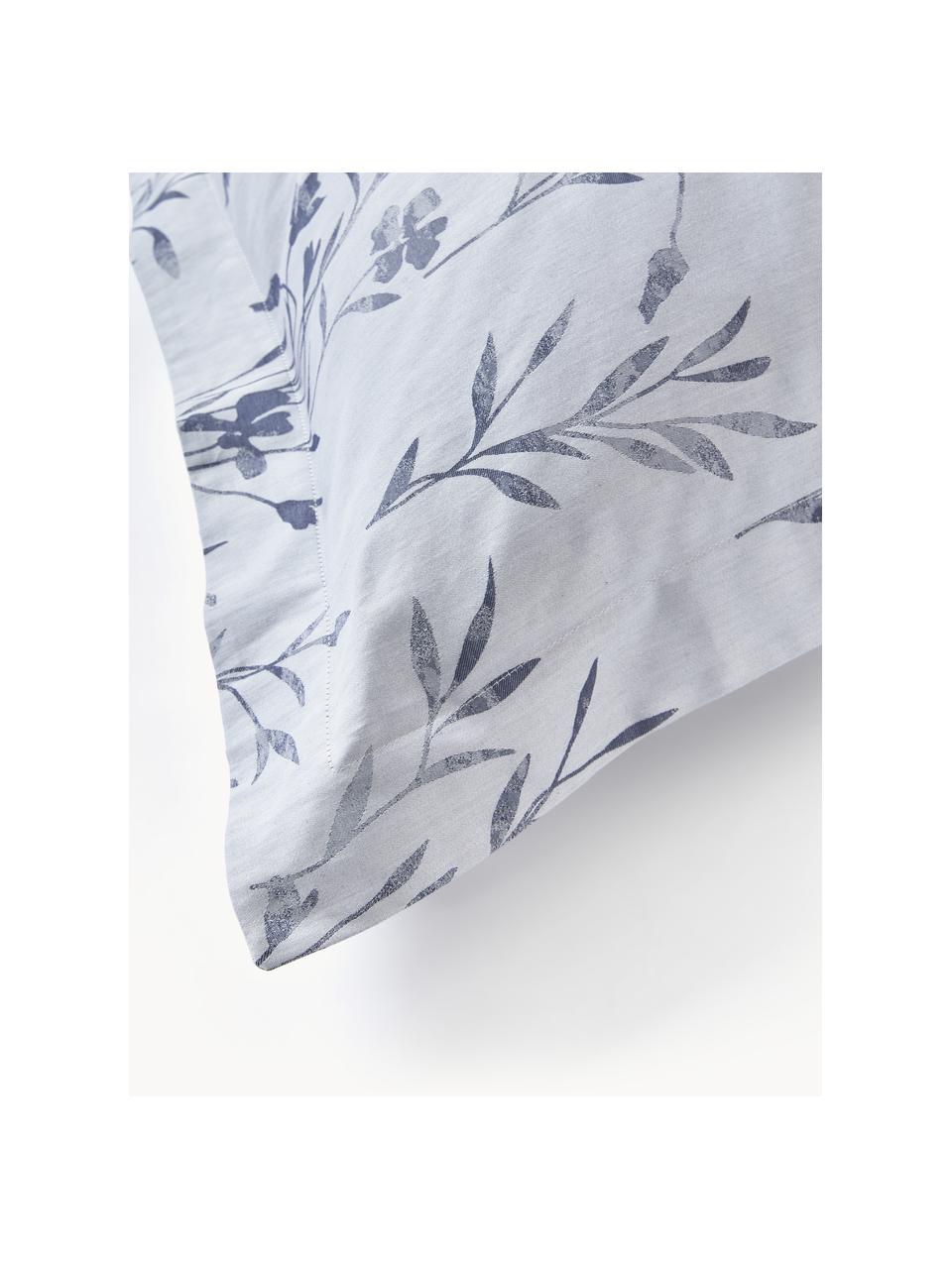 Taie d'oreiller en satin de coton motif jacquard Hurley, Bleu ciel, bleu, larg. 50 x long. 70 cm