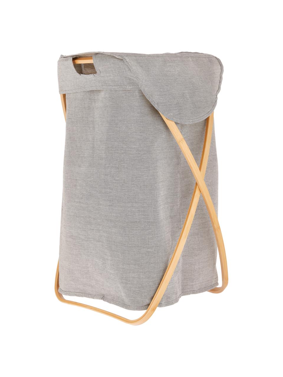 Panier à linge Maya, Panier à linge : gris clair Cadre : beige, larg. 39 x haut. 66 cm