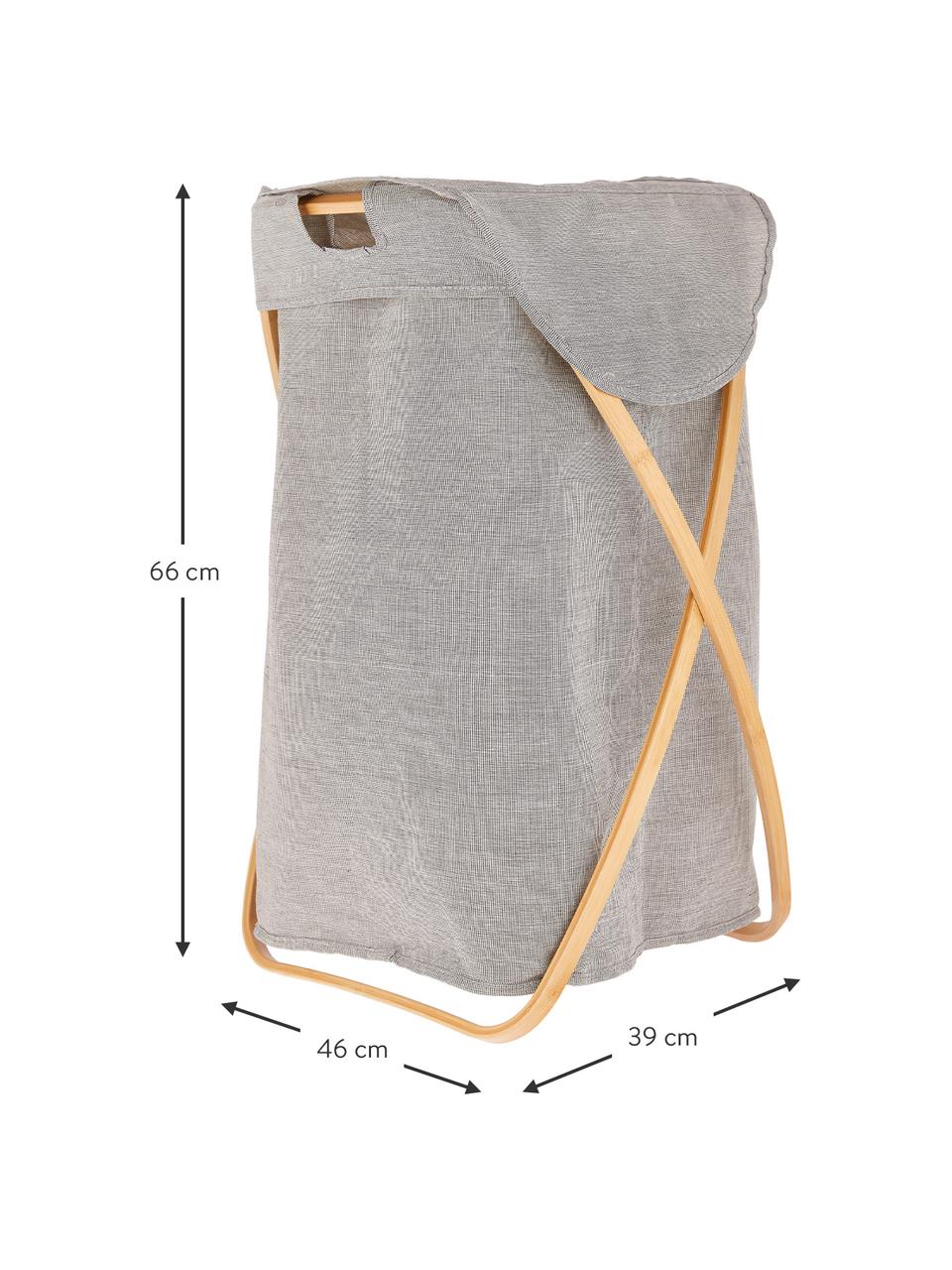 Kosz na pranie Maya, Stelaż: drewno bambusowe, Kosz na pranie: jasny szary Stelaż: beżowy, S 39 x W 66 cm