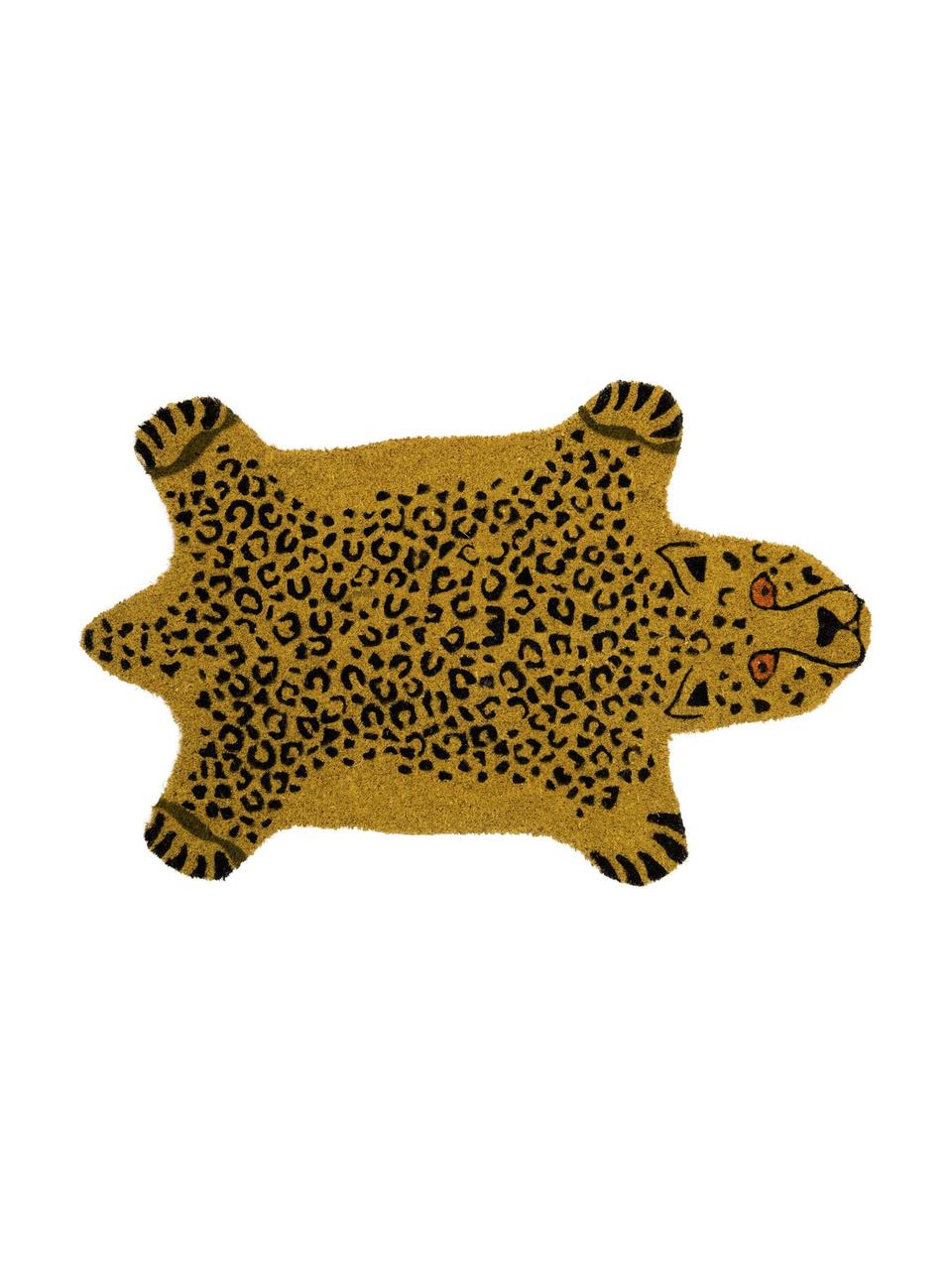 Felpudo Cheetah, Parte superior: fibras de coco, Reverso: PVC, Marrón, negro, An 45 x L 70 cm