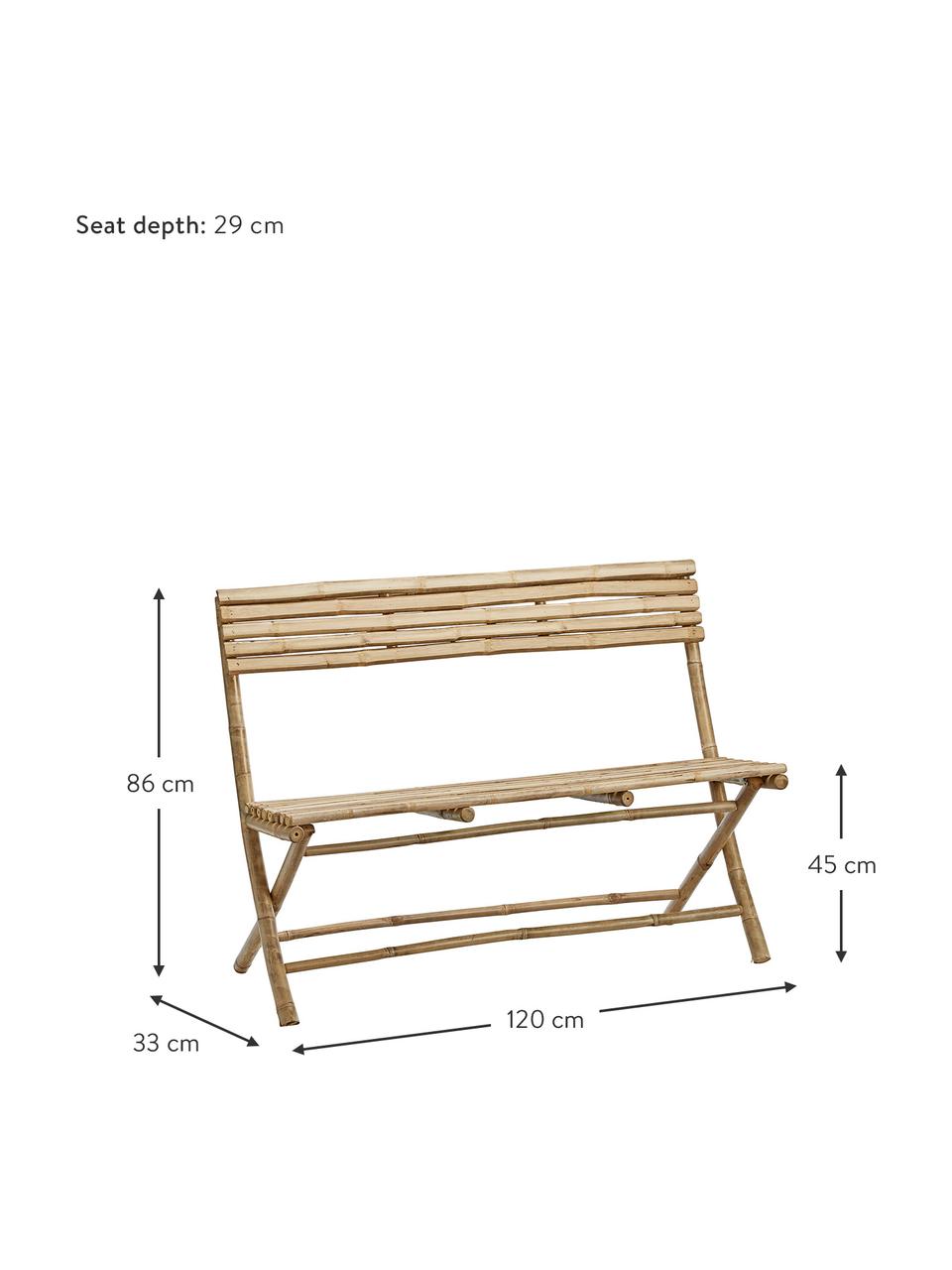 Banco de bambú para jardín Mandisa, Madera de bambú sin tratar, Marrón claro, An 120 x F 33 cm