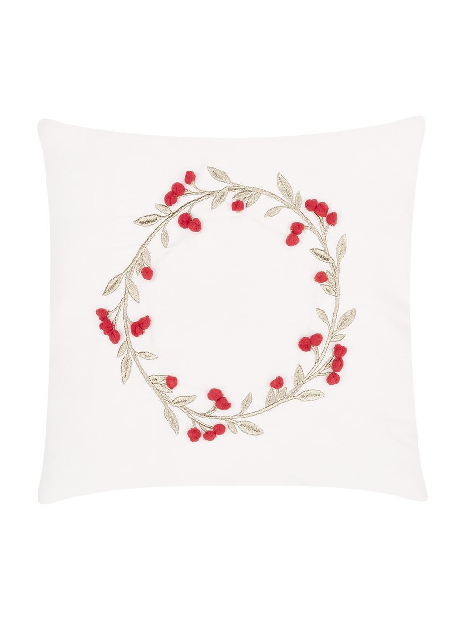 Federa arredo con ghirlanda Christmas Wreath, Bianco crema, Larg. 40 x Lung. 40 cm