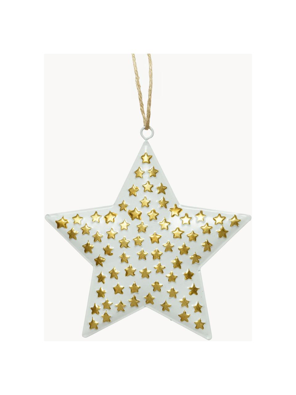 Baumanhänger Million Stars, 4 Stück, Metallo rivestito, Dorato, bianco, Larg. 13 x Alt. 13 cm