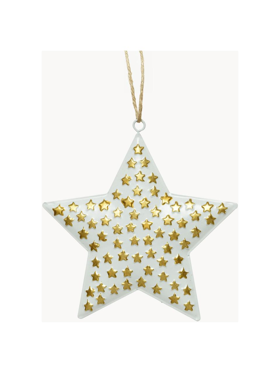 Étoiles de Noël à suspendre Million Stars, 4 pièces, Métal, enduit, Blanc, doré, larg. 13 x haut. 13 cm