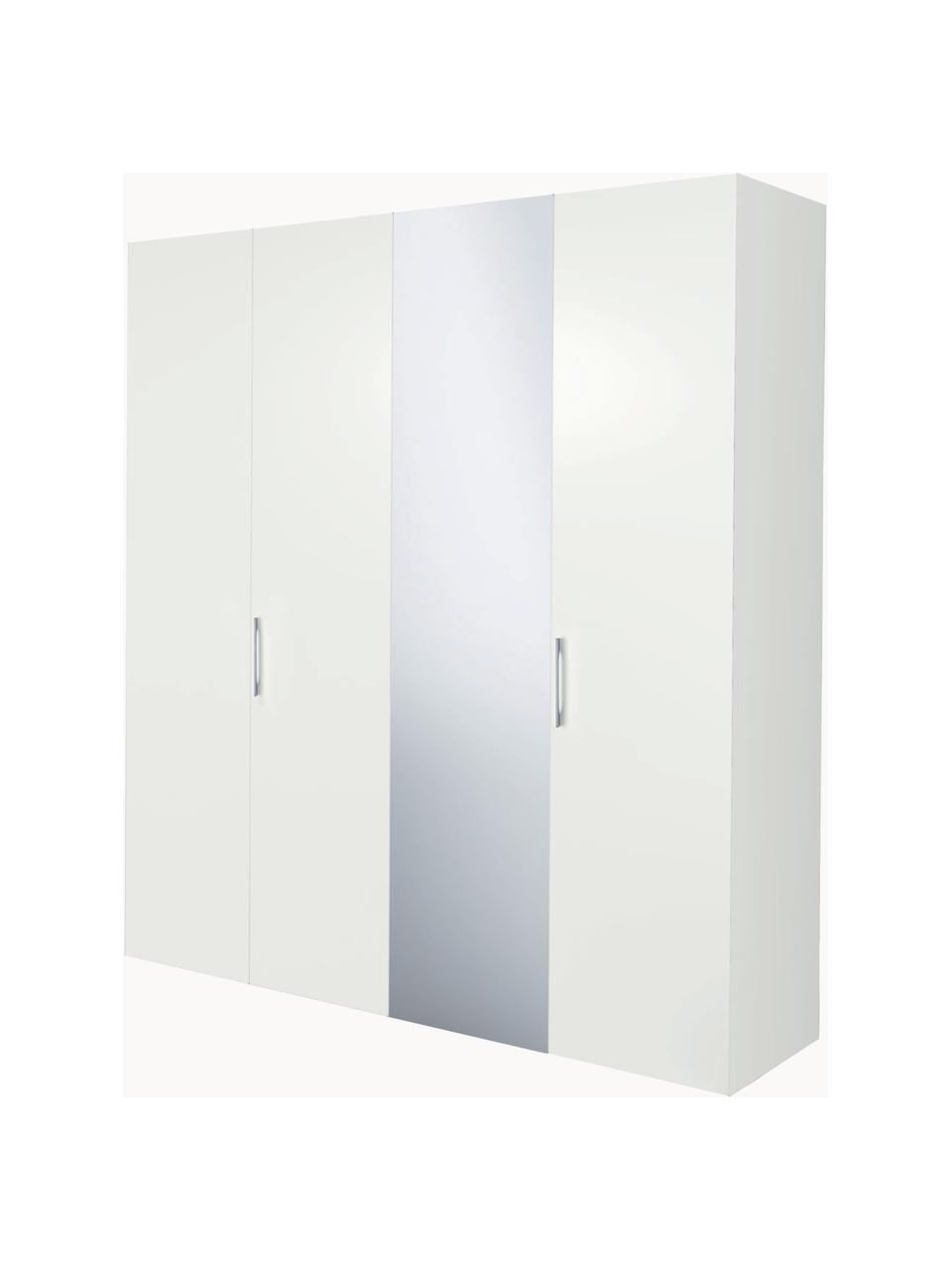 Draaideurkast Madison 4-deurs met spiegeldeur, inclusief montageservice, Frame: panelen op houtbasis, gel, Wit, met spiegeldeur, B 202 x H 230 cm