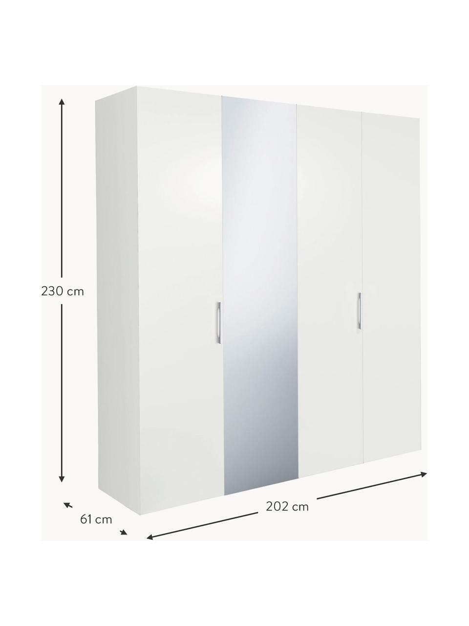 Draaideurkast Madison 4-deurs met spiegeldeur, inclusief montageservice, Frame: panelen op houtbasis, gel, Wit, met spiegeldeur, B 202 x H 230 cm