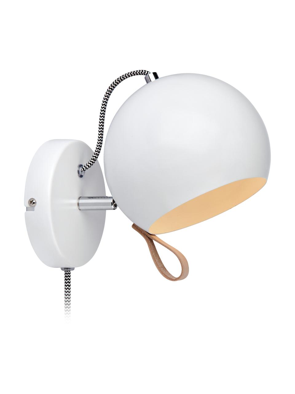 Aplique Ball, con enchufe, Lámpara: acero recubierto, Cable: cubierto en tela, Blanco, An 21 x Al 19 cm