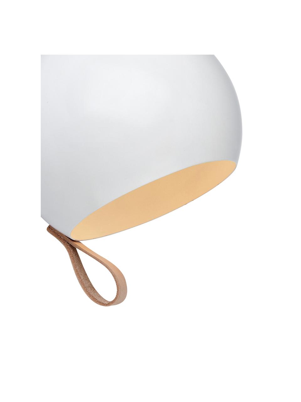 Wandlamp Ball, Lamp: staal, gecoat, Lamp binnenzijde en buitenzijde: wit. Snoer: zwart, wit. Lus: bruin, 21 x 19 cm