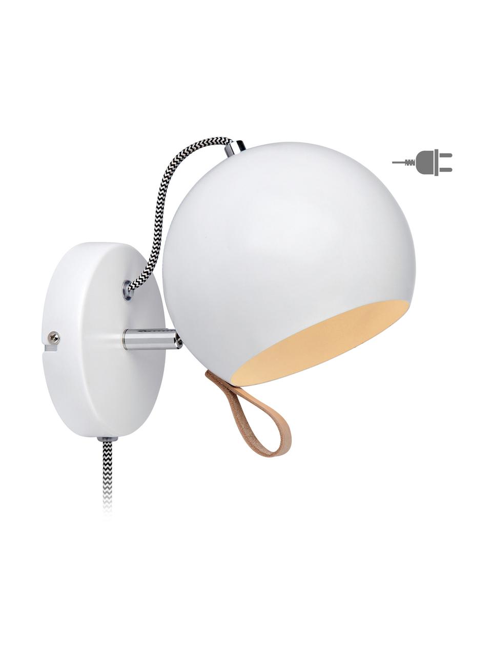 Kinkiet z wtyczką Ball, Lampa wewnątrz i na zewnątrz: biały Kabel: czarny, biały Pętla: brązowy, S 21 x W 19 cm