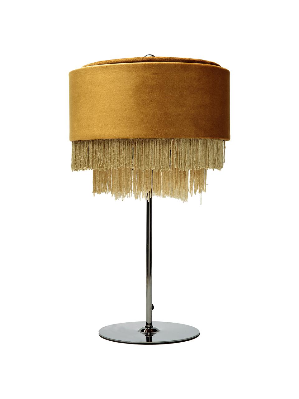 Samt-Tischlampe Tassel mit Fransen, Fransen: Polyester, Gelb, Ø 25 x H 43 cm