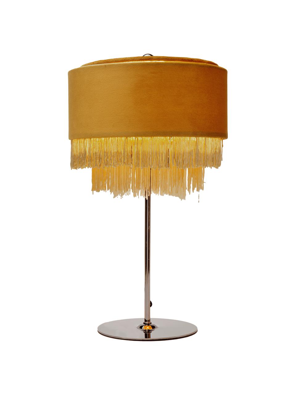 Samt-Tischlampe Tassel mit Fransen, Fransen: Polyester, Lampenfuß: Stahl, lackiert, Gelb, Ø 25 x H 43 cm