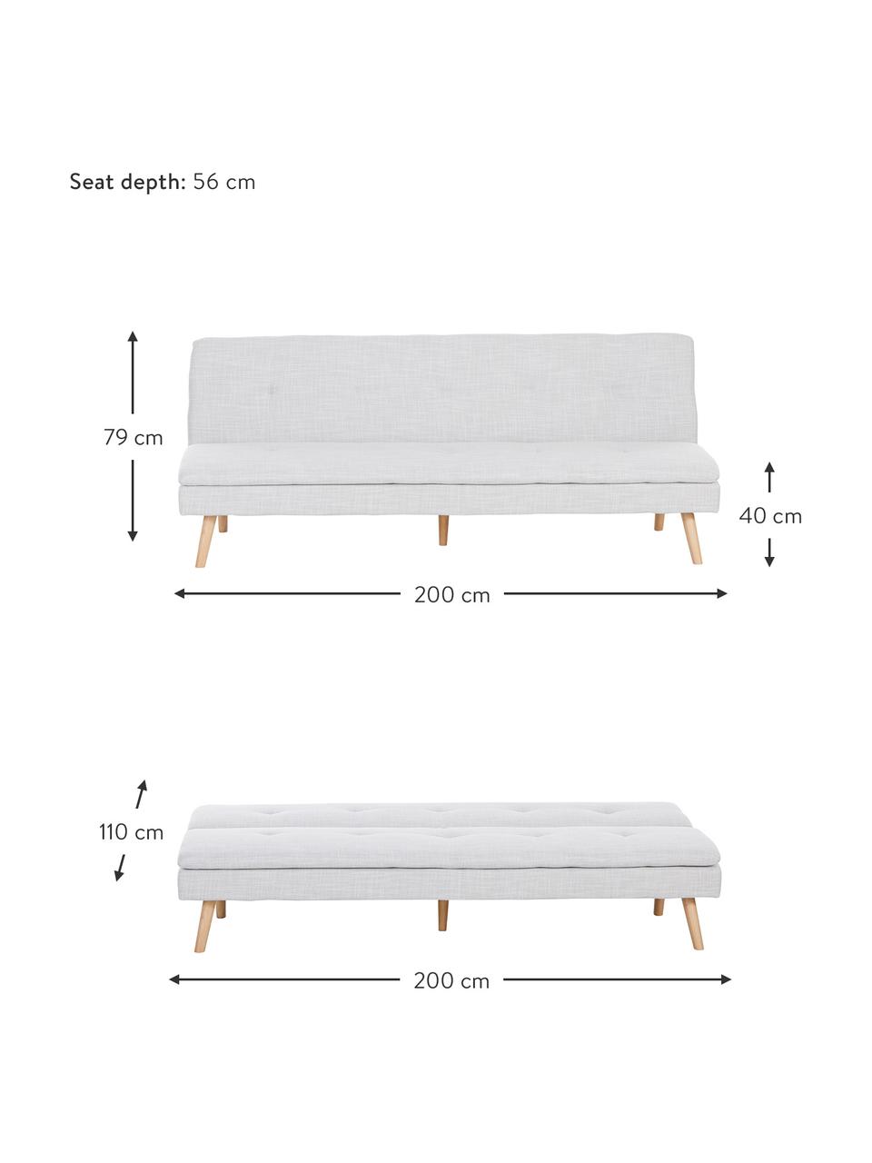Sofa z funkcją spania z drewnianymi nogami Amelie (3-osobowa), Tapicerka: poliester Dzięki tkaninie, Nogi: drewno kauczukowe, Jasnoszara tkanina, S 200 x W 79 cm