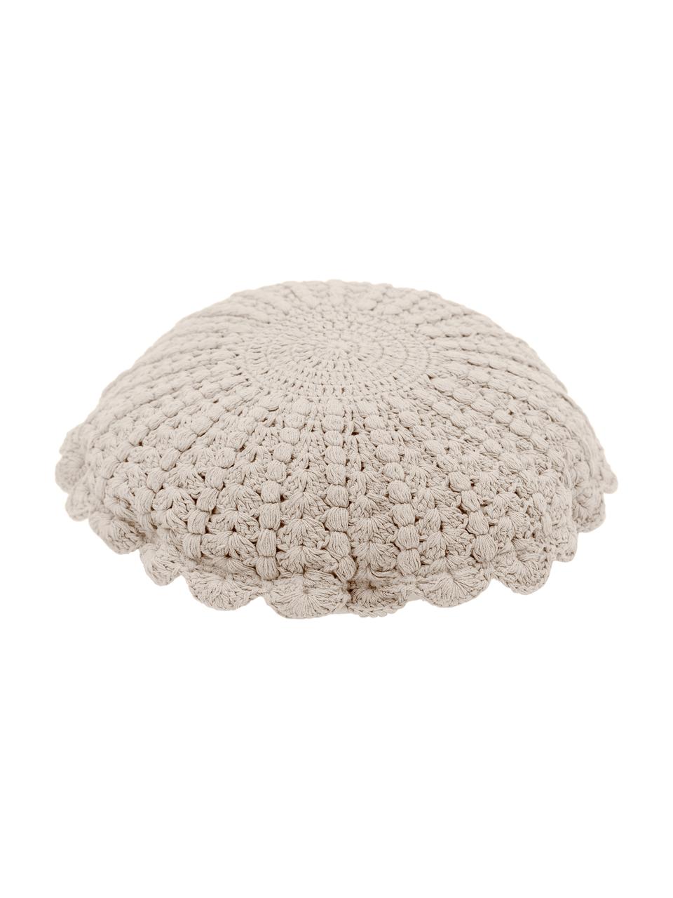 Coussin crocheté rond Brielle, Beige, Ø 40 cm