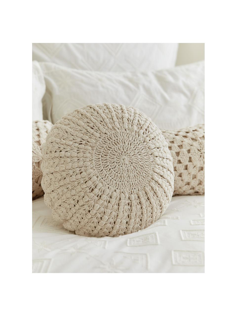 Cuscino rotondo in cotone all'uncinetto Brielle, Rivestimento: 100% cotone, Beige, Ø 40 cm