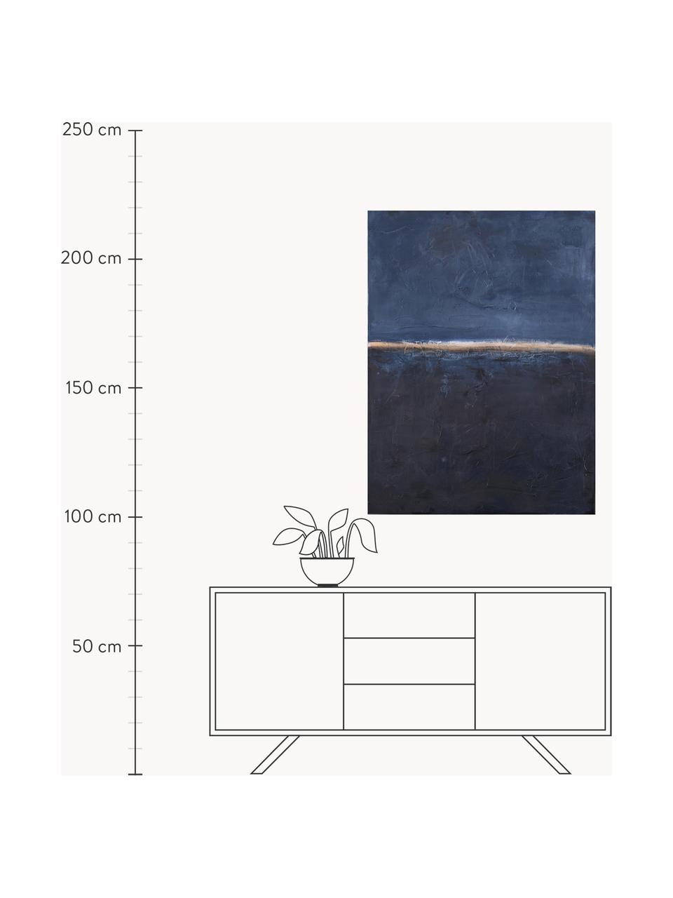 Handgemaltes Leinwandbild Edge Blue, Rahmen: Eichenholzfurnier, beschi, Blautöne, B 98 x H 148 cm