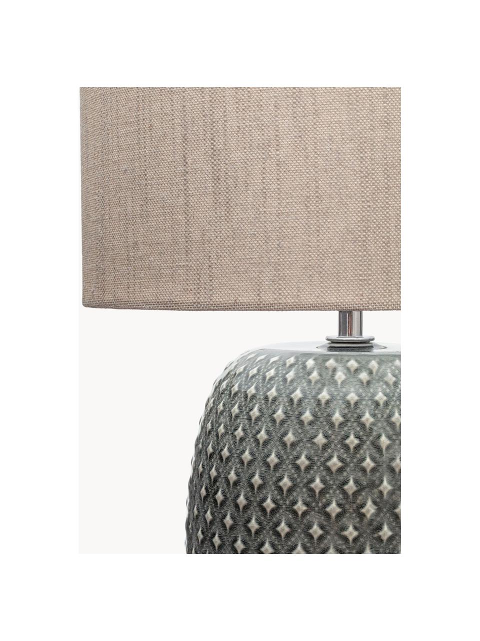 Keramik-Tischlampe Pretty Classy, Lampenschirm: Stoff, Beige, Grau, Ø 25 x H 40 cm