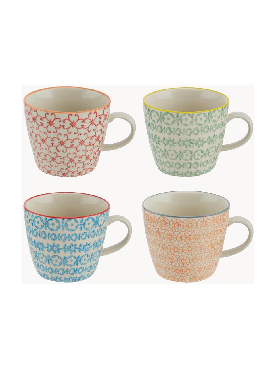 Tasses maison de campagne Carla, 4 élém., Grès cérame, Multicolore, Ø 10 x haut. 8 cm, 300 ml