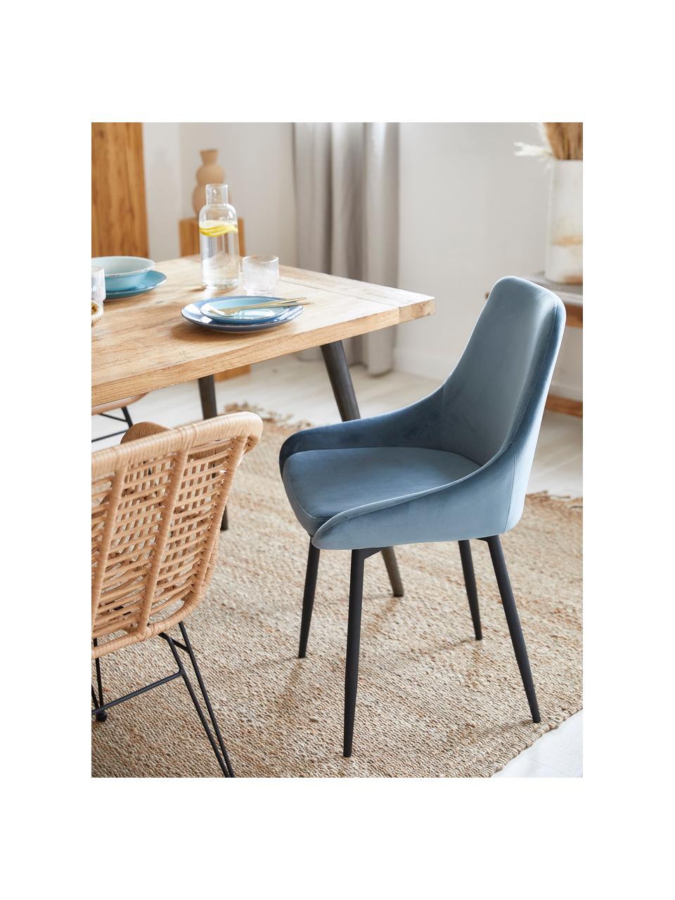 Chaises en velours rembourré Sierra, 2 pièces, Velours bleu, larg. 49 x prof. 55 cm