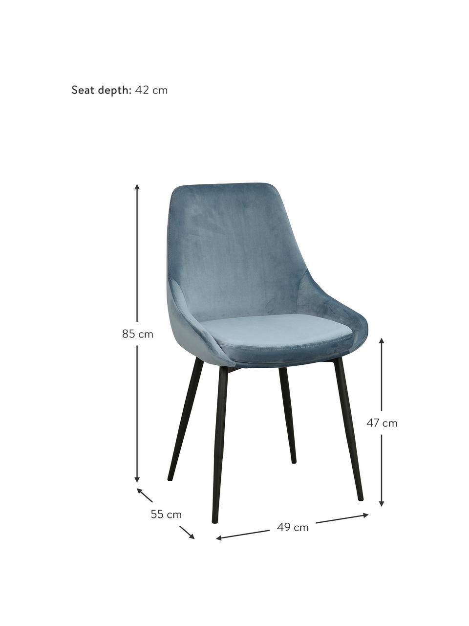 Chaises en velours rembourré Sierra, 2 pièces, Velours bleu, larg. 49 x prof. 55 cm