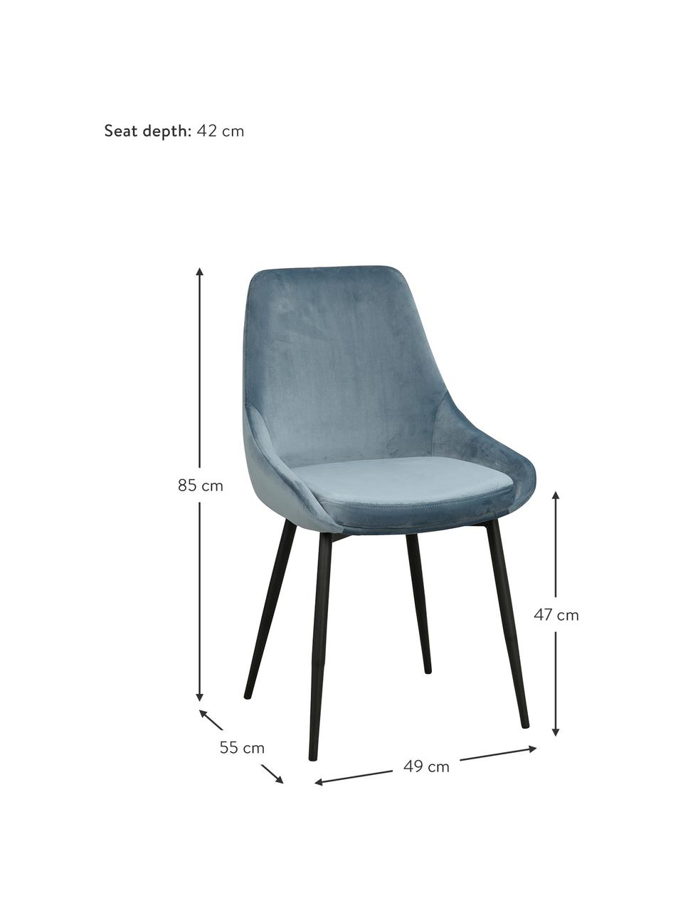 Fluwelen gestoffeerde stoelen Sierra in blauw, 2 stuks, Bekleding: polyester fluweel Met 100, Poten: gelakt metaal, Fluweel blauw, B 49 x D 55 cm