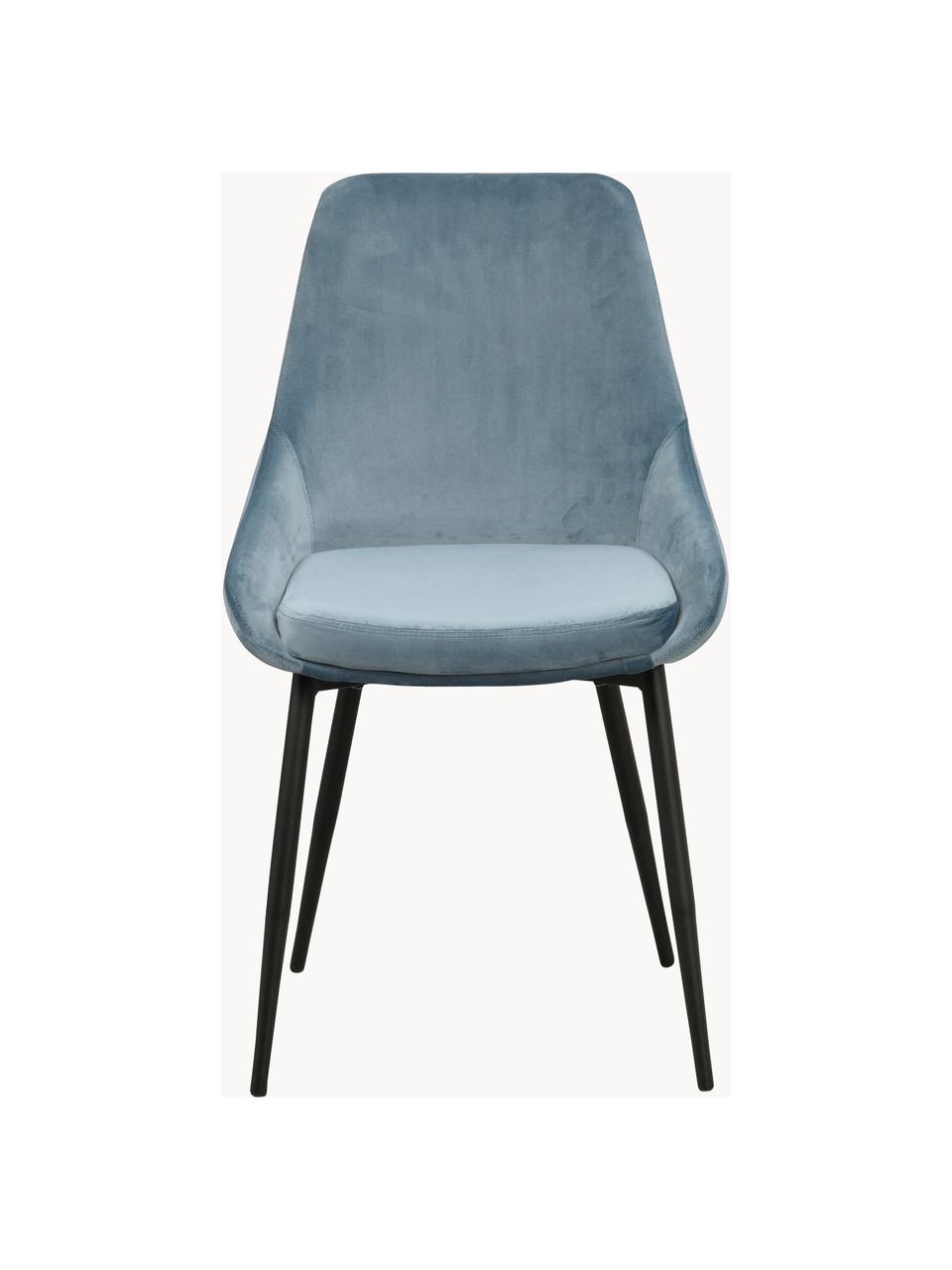 Fluwelen stoelen Sierra, 2 stuks, Bekleding: polyester fluweel, Poten: gelakt metaal, Fluweel grijsblauw, zwart, B 49 x D 55 cm