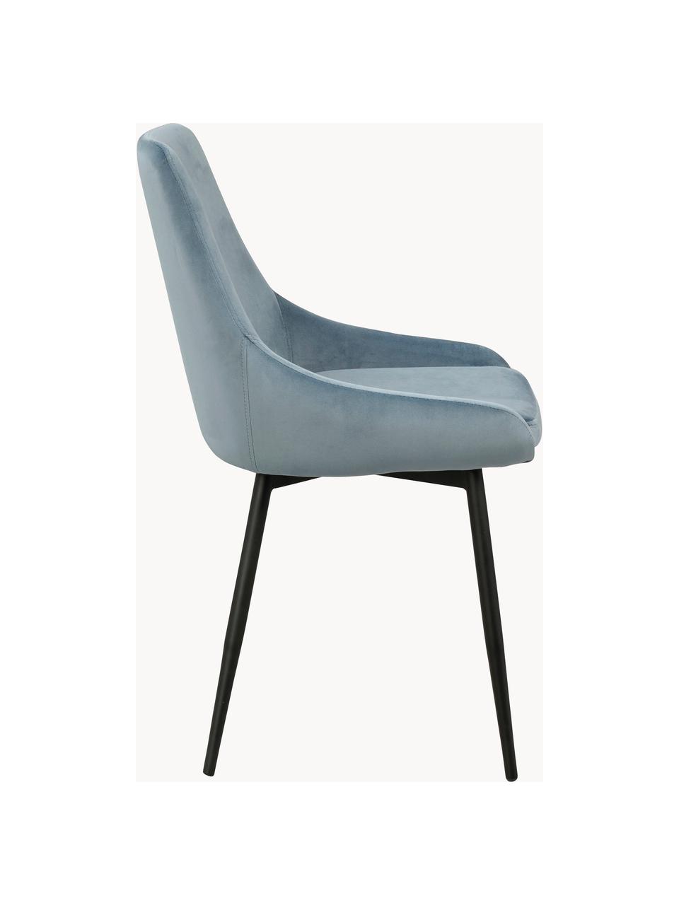 Chaises rembourrées en velours Sierra, 2 pièces, Velours gris-bleu, pieds noirs, larg. 49 x prof. 55 cm