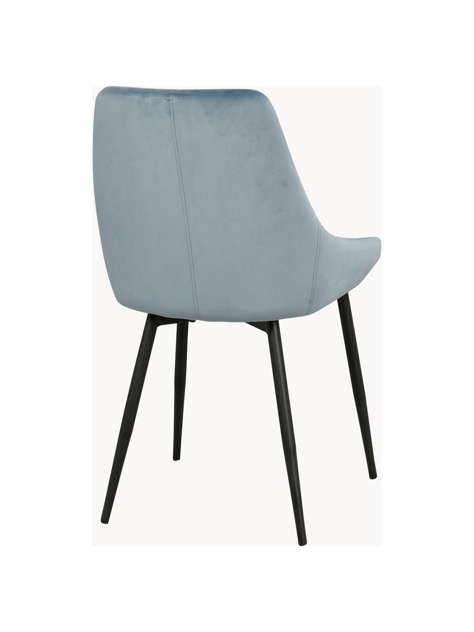 Fluwelen stoelen Sierra, 2 stuks, Bekleding: polyester fluweel, Poten: gelakt metaal, Fluweel grijsblauw, zwart, B 49 x D 55 cm