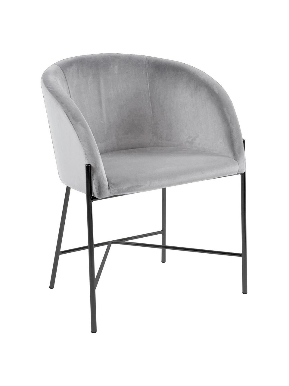 Krzesło tapicerowane z aksamitu Nelson, Tapicerka: aksamit poliestrowy Dzięk, Nogi: metal lakierowany, Szary, czarny, S 56 x G 55 cm