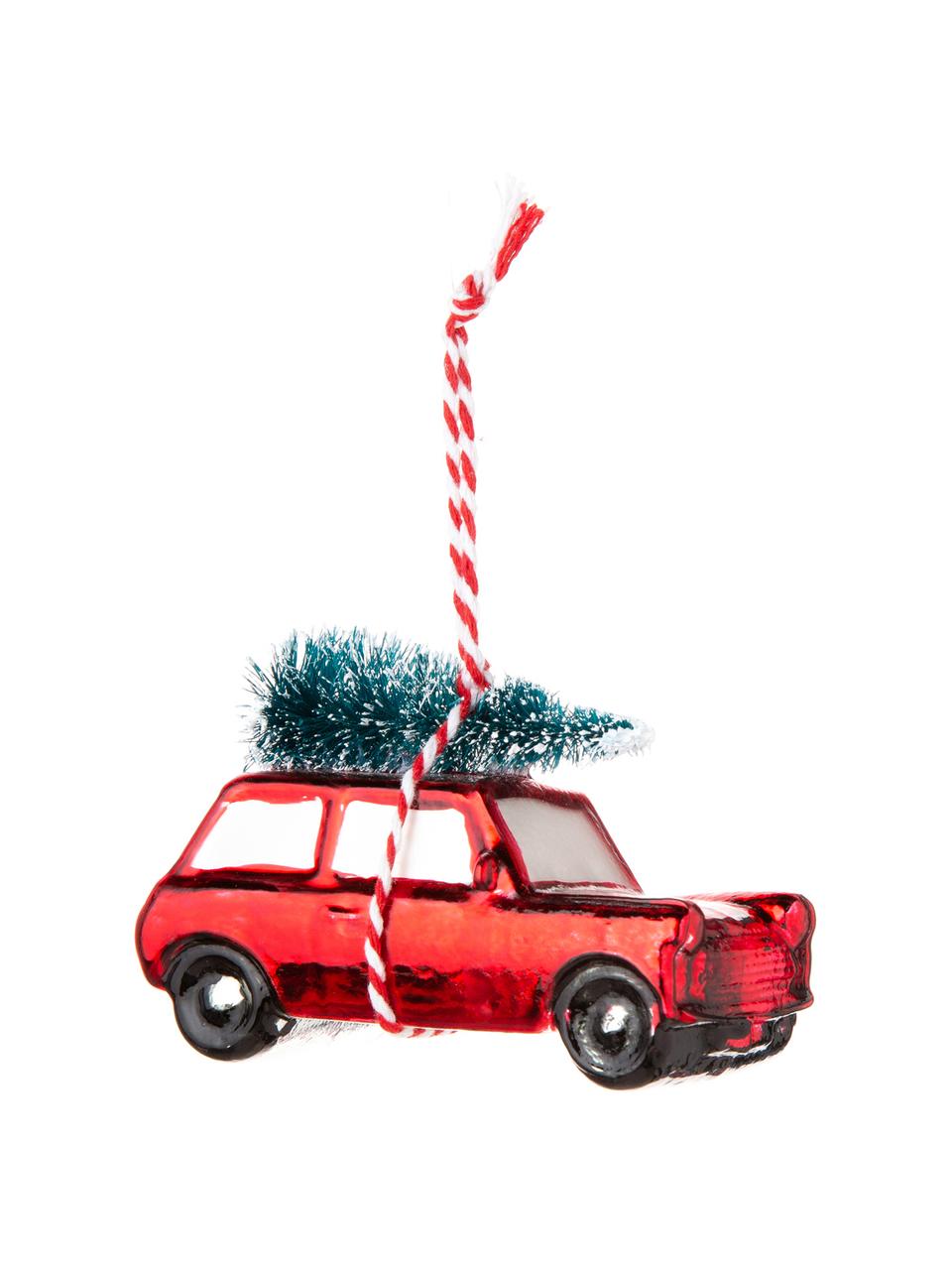 Boomhangers Car, 2 stuks, Ophanglus: wol, Kerstrood, groen, wit, 7 x 4 cm