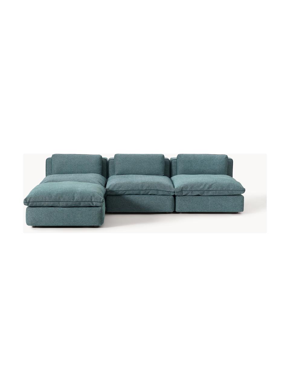 Canapé d'angle modulable XL avec pouf Felix, Tissu vert turquoise, larg. 300 x prof. 250 cm