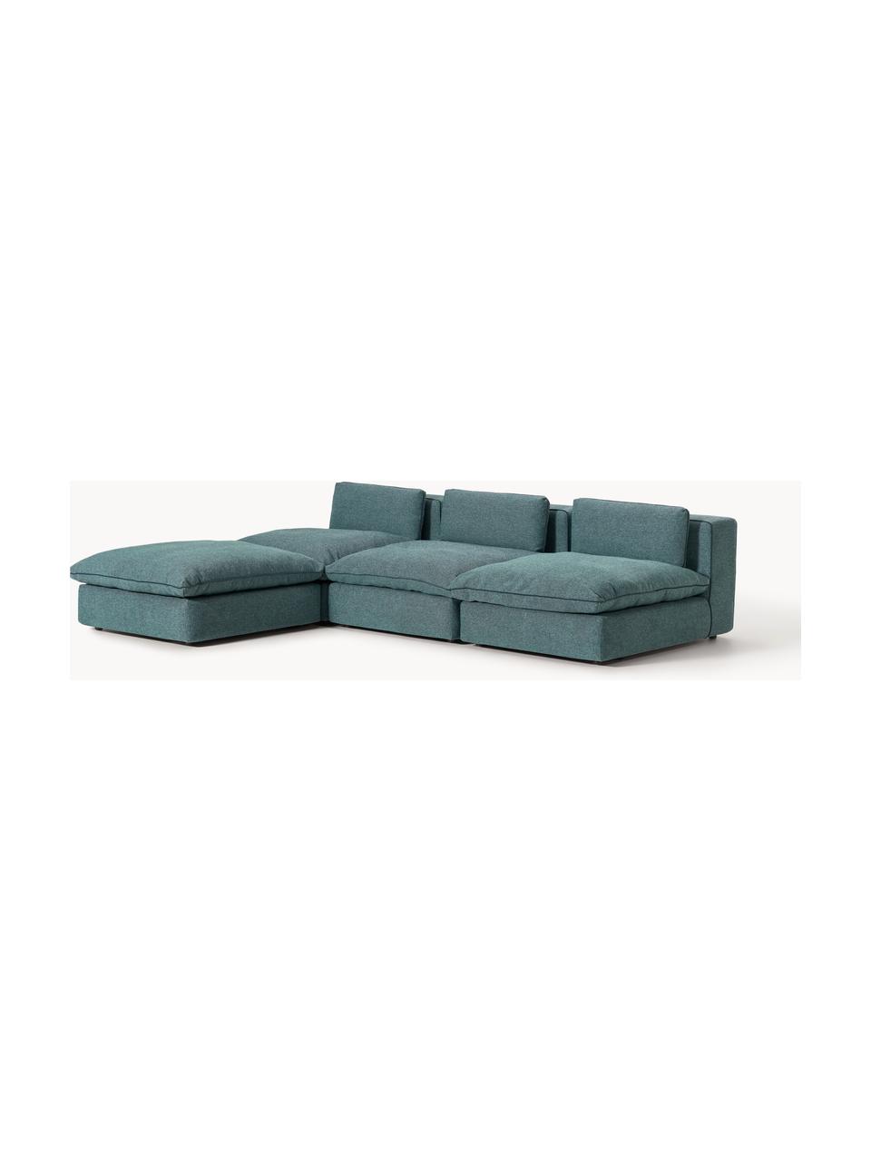 Canapé d'angle modulable XL avec pouf Felix, Tissu vert turquoise, larg. 300 x prof. 250 cm