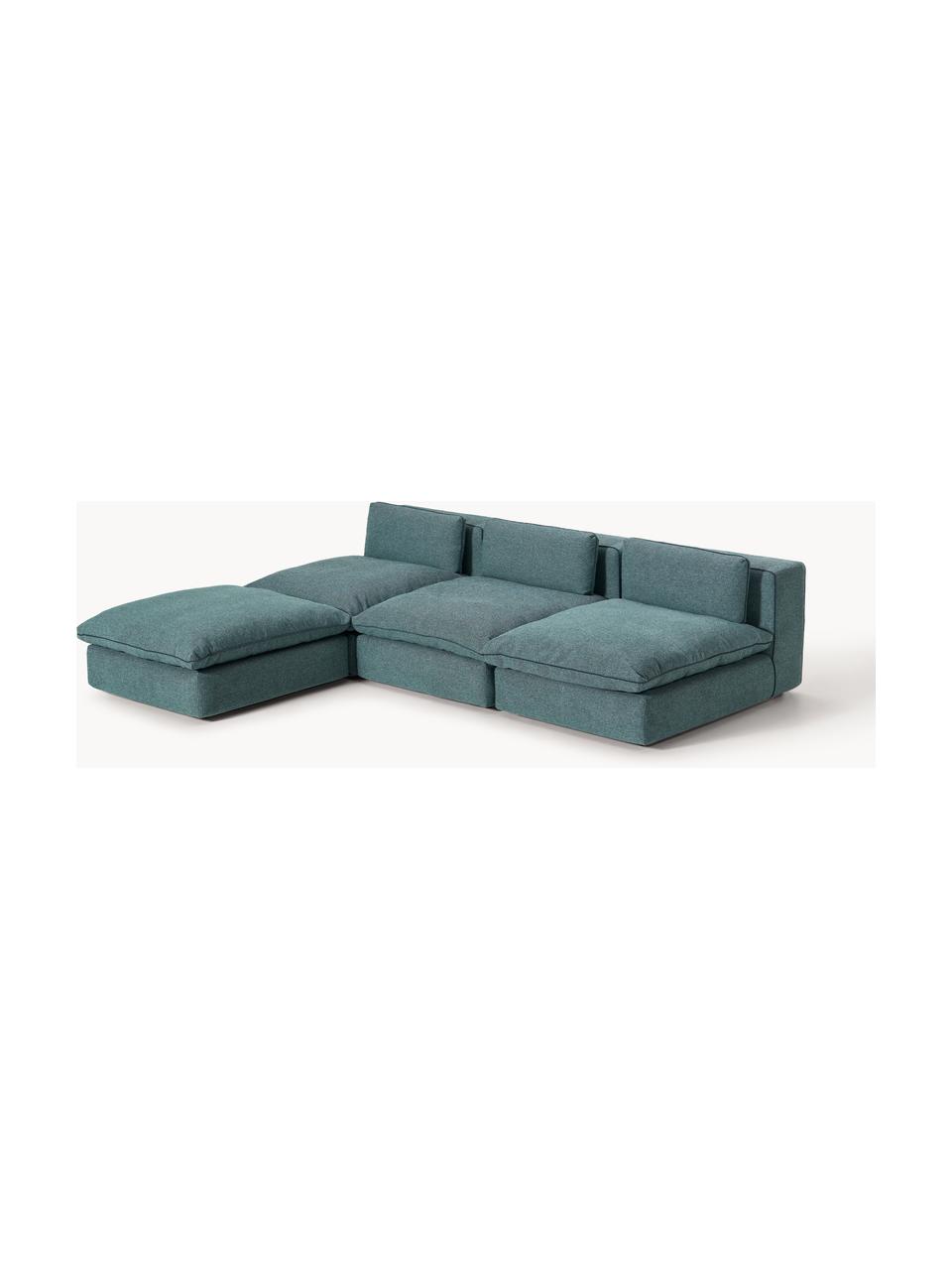 Canapé d'angle modulable XL avec pouf Felix, Tissu vert turquoise, larg. 300 x prof. 250 cm