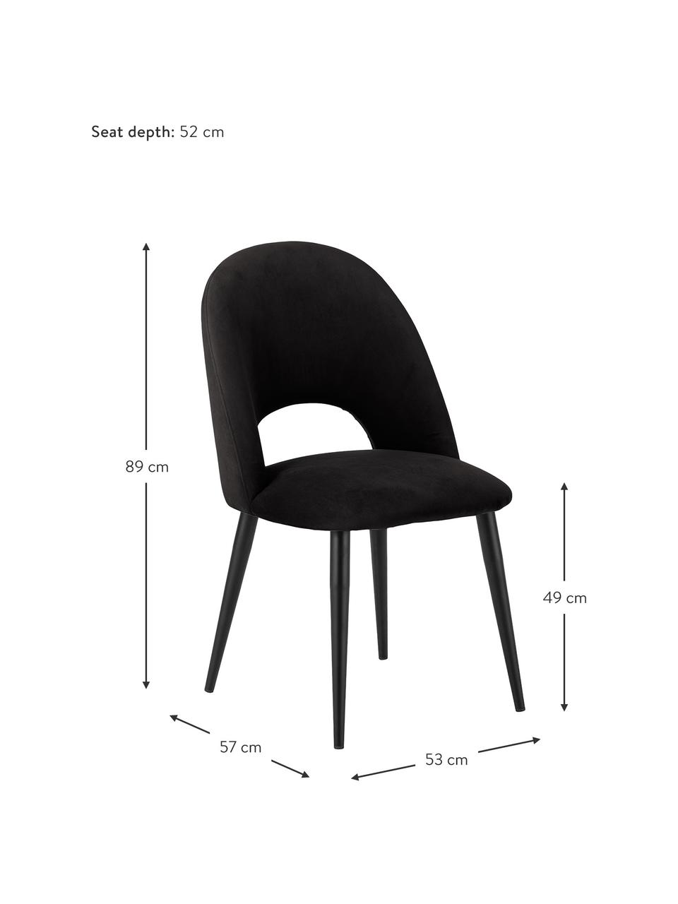 Fluwelen stoel Rachel, Bekleding: fluweel (polyester), Poten: gepoedercoat metaal, Fluweel zwart, B 53  x D 57 cm