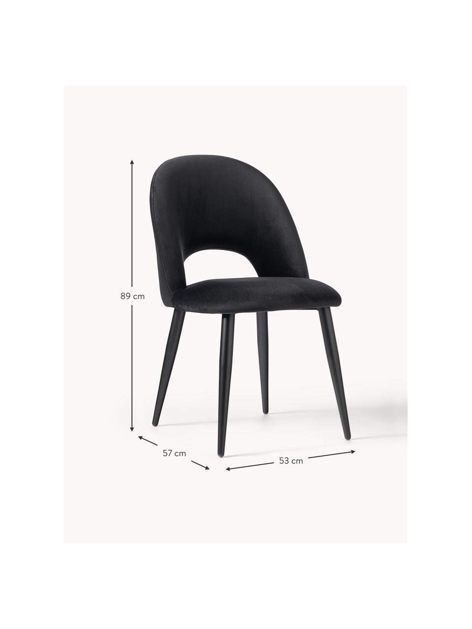 Krzesło tapicerowane z aksamitu Rachel, Tapicerka: aksamit (poliester) Dzięk, Nogi: metal malowany proszkowo, Czarny aksamit, S 53 x G 57 cm