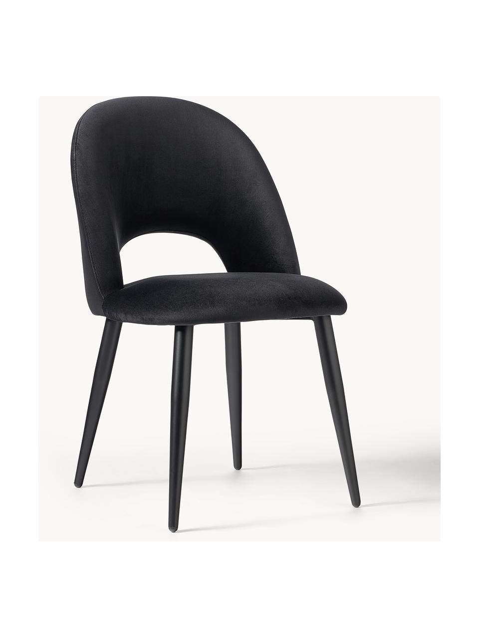 Fluwelen stoel Rachel, Bekleding: fluweel (100 % polyester), Poten: gepoedercoat metaal, Fluweel zwart, B 53  x D 57 cm