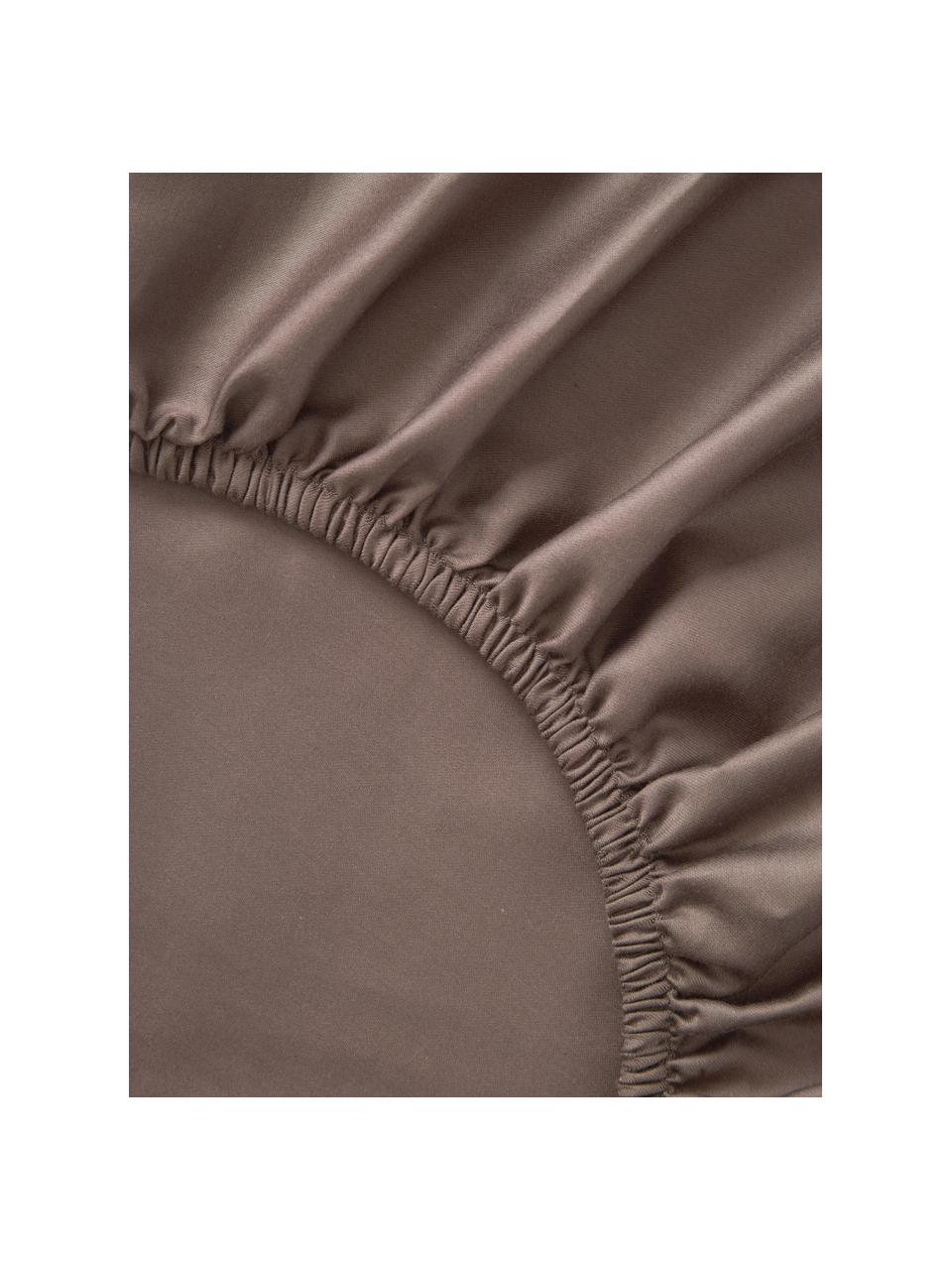 Drap-housse en satin de coton pour sommier tapissier Comfort, Brun foncé, larg. 90 x long. 200 cm, haut. 35 cm