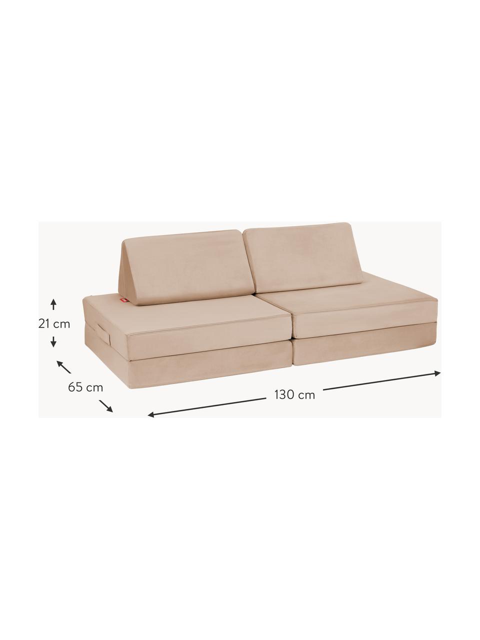 Ręcznie wykonana dziecięca sofa modułowa z aksamitu Mila, Tapicerka: aksamit (100% poliester) , Beżowy aksamit, S 168 x G 84 cm