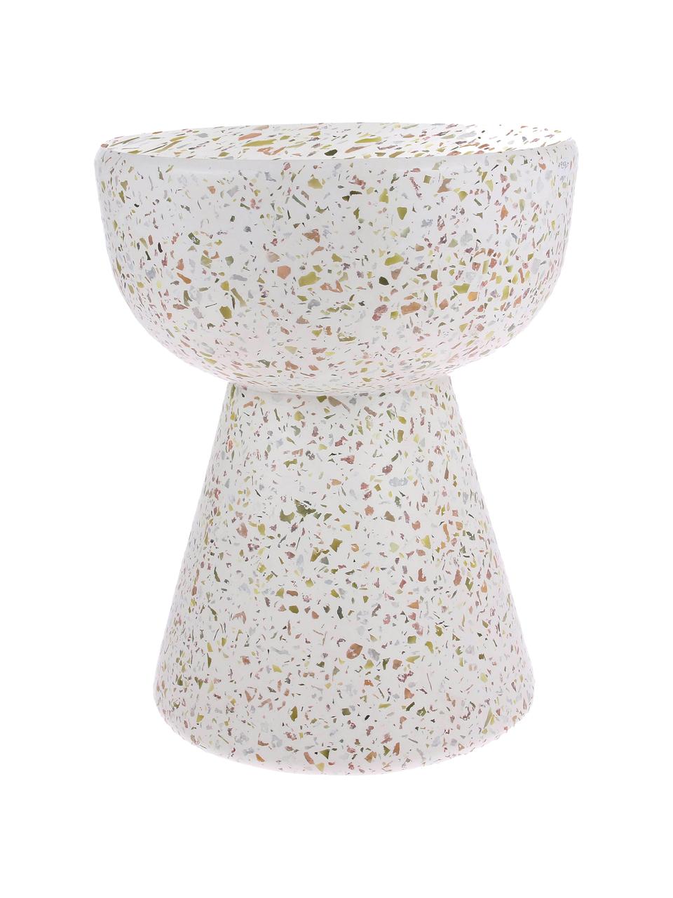 Table d'appoint terrazzo Lars, Béton avec terrazzo, Blanc, aspect terrazzo, Ø 35 x haut. 44 cm