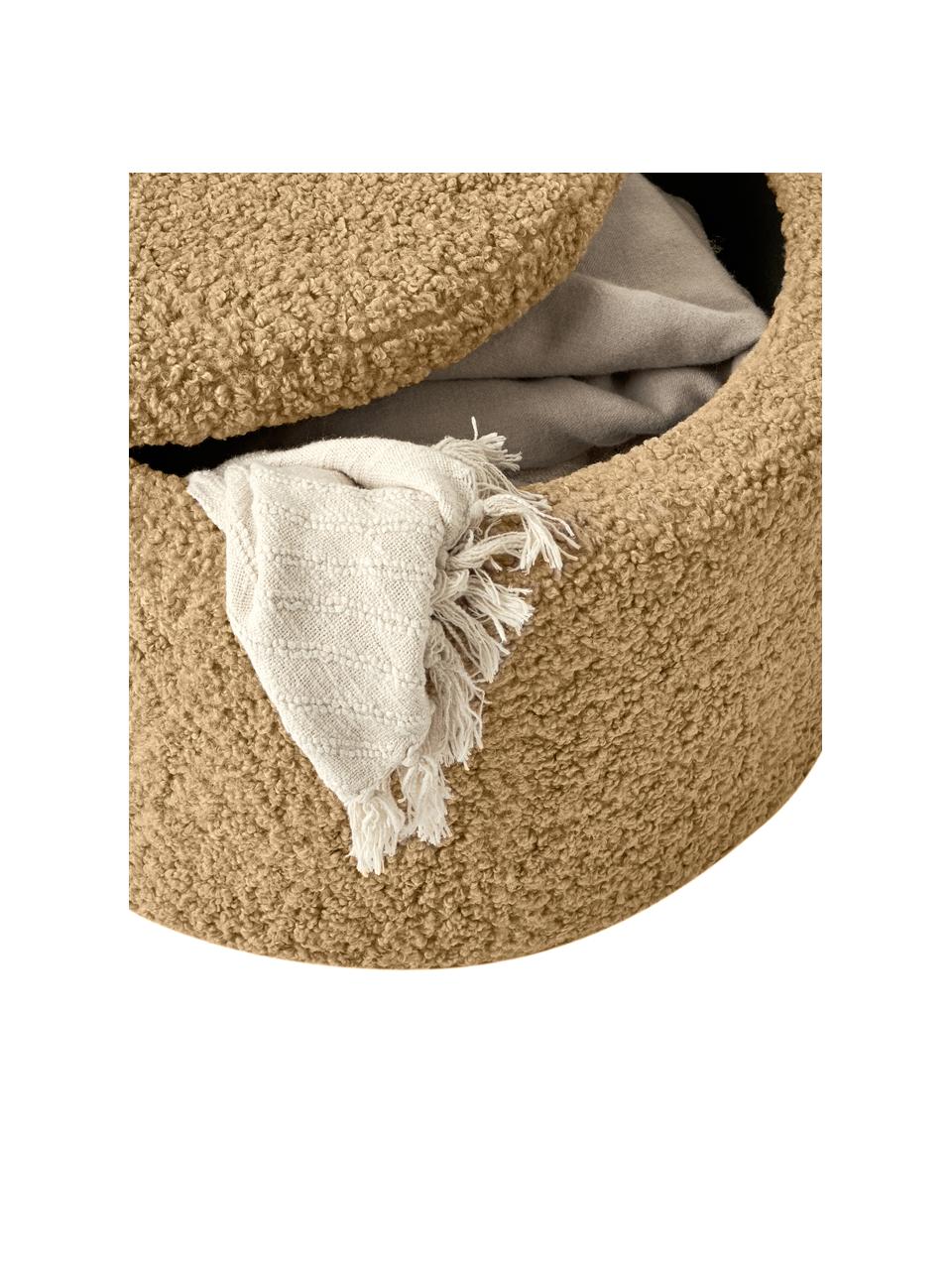 Puf grande de borreguillo Alida, con espacio de almacenamiento, Tapizado: 100% poliéster Alta resis, Estructura: madera contrachapada, met, Borreguillo marrón, Ø 70 x Al 42 cm