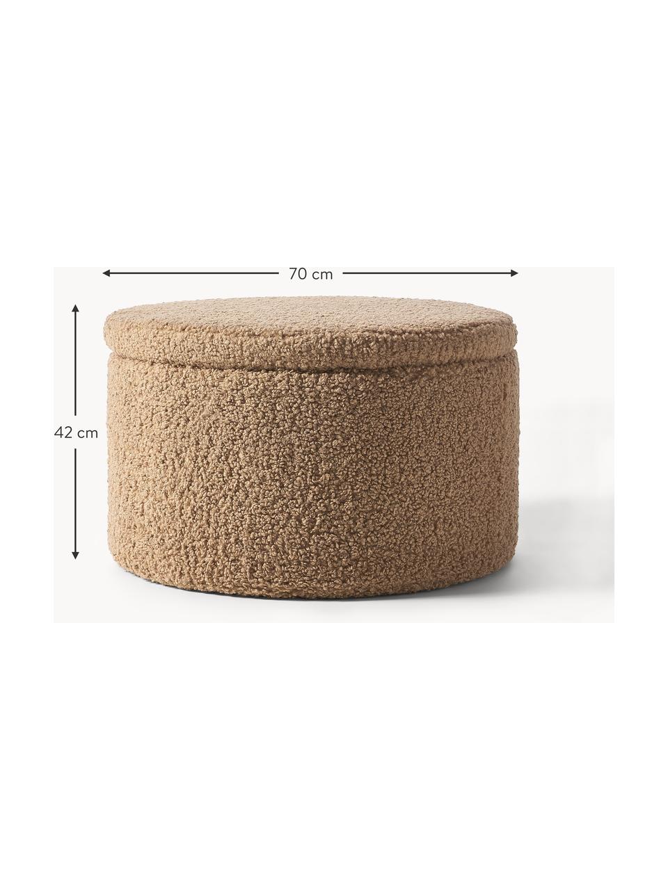 Pouf contenitore XL in teddy Alida, Rivestimento: teddy (100% poliestere) C, Teddy marrone chiaro, Ø 70 x Alt. 42 cm