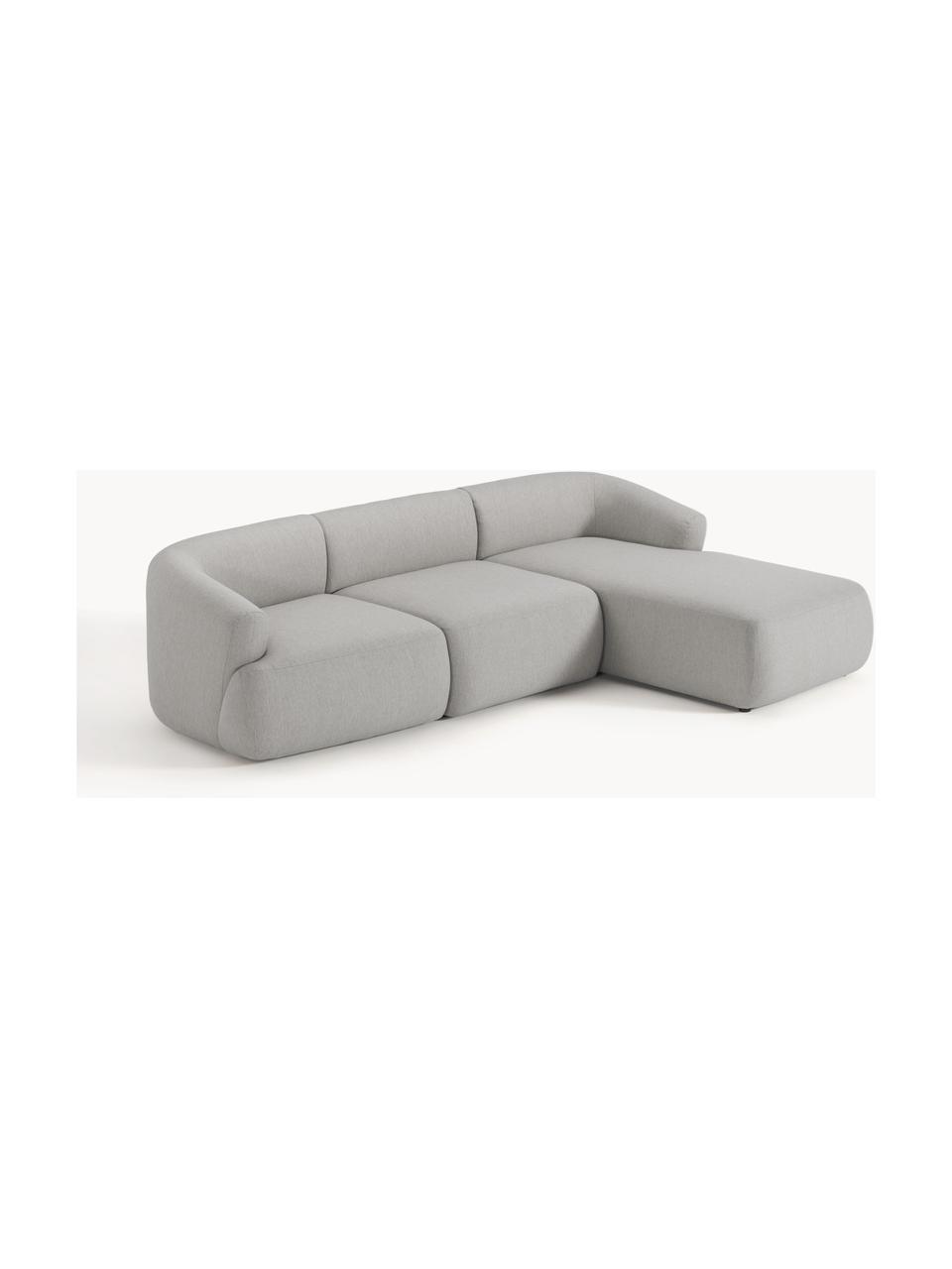 Modulaire hoekbank Sofia (3-zits), Bekleding: 100 % polypropyleen, Frame: sparrenhout, spaanplaat, , Poten: kunststof, Geweven stof lichtgrijs, B 272 x D 160 cm, hoekdeel rechts
