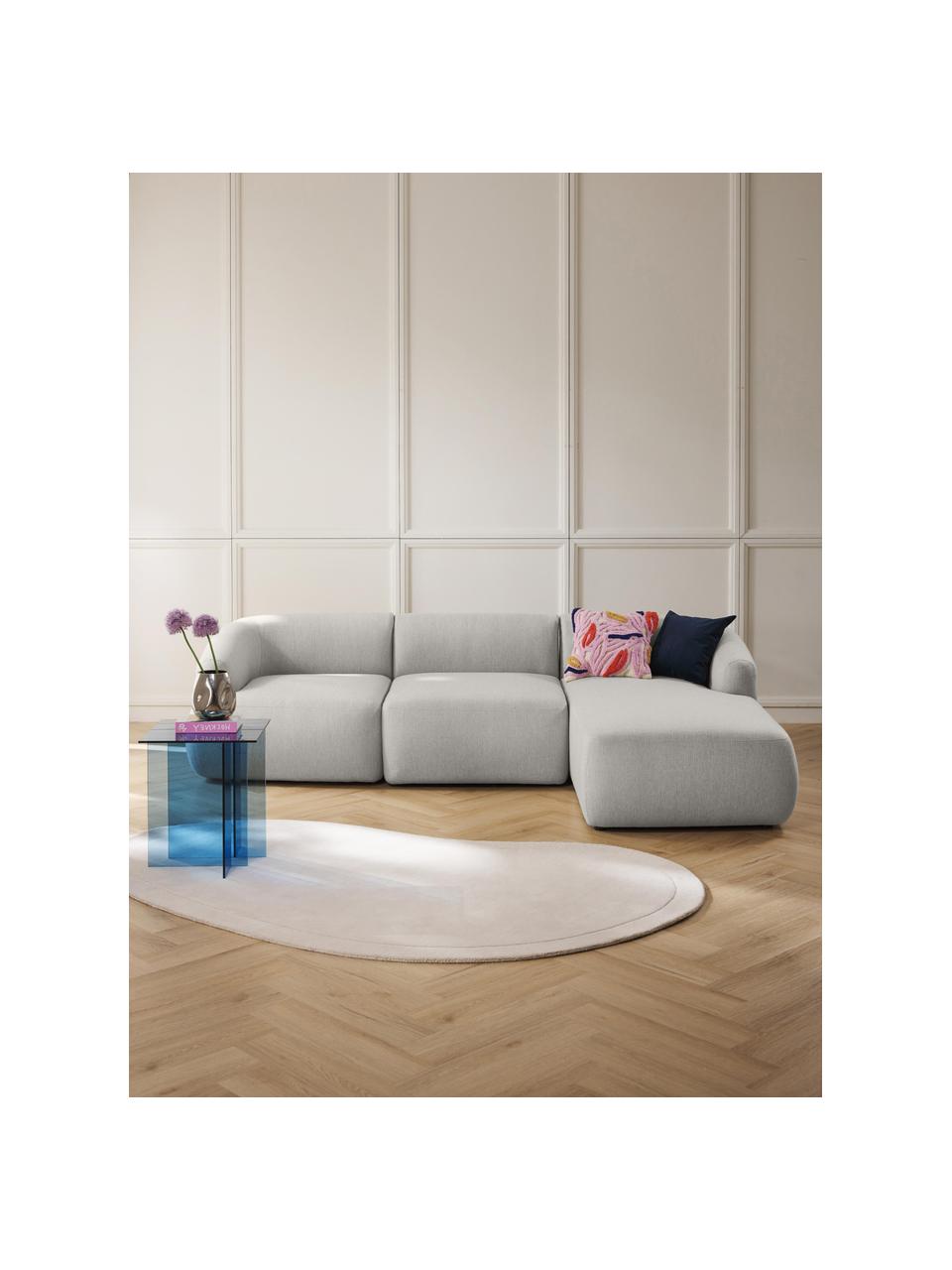 Modulaire hoekbank Sofia (3-zits), Bekleding: 100 % polypropyleen, Frame: sparrenhout, spaanplaat, , Poten: kunststof, Geweven stof lichtgrijs, B 272 x D 160 cm, hoekdeel rechts