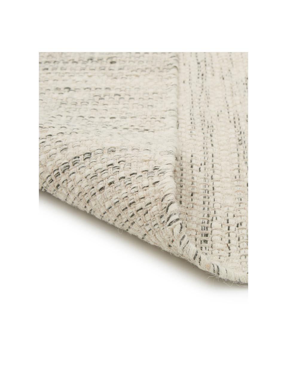 Tapis en laine beige jaune tissé main Lule, Vert foncé, beige