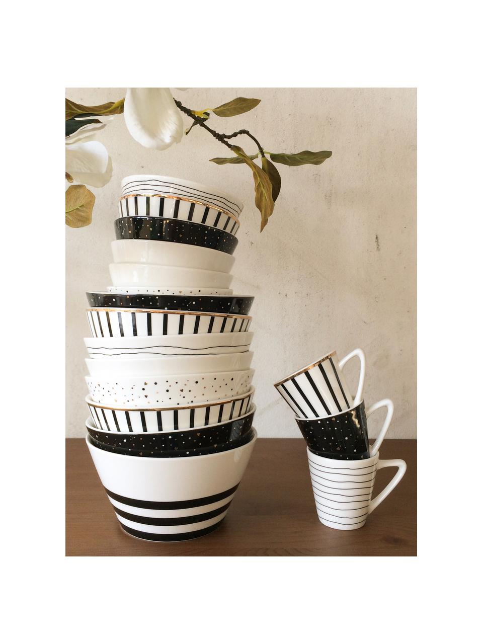 Tazas originales espresso Eris Loft, 4 uds., Porcelana, Blanco, negro, Ø 6 x Al 6 cm, 90 ml