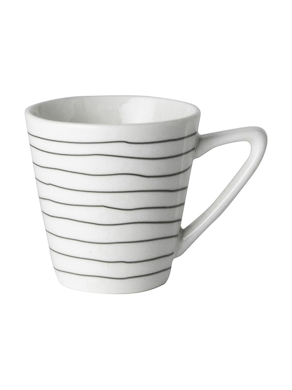 Šálky na espresso s líniami Eris Loft, 4 ks, Porcelán, Biela, čierna, Ø 6 x V 6 cm, 90 ml