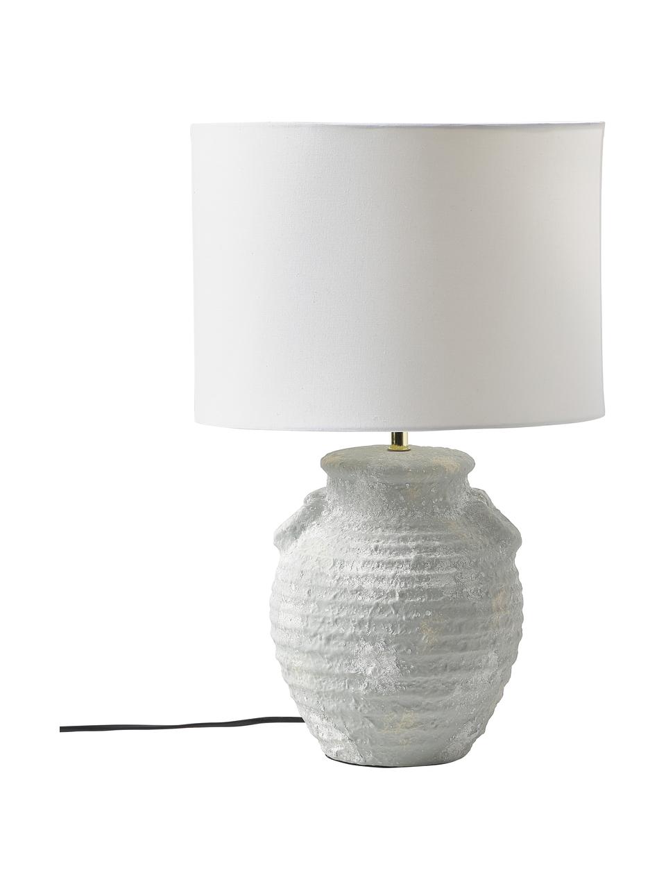 Lámpara de mesa grande de cerámica Tiva, Pantalla: tela (100% poliéster), Cable: plástico, Blanco, gris claro, Ø 35 x Al 55 cm