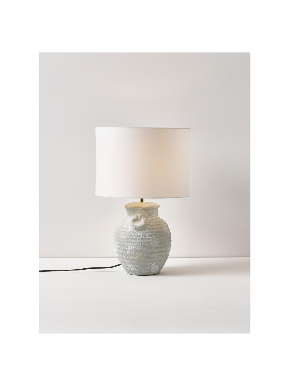 Große Tischlampe Tiva mit Keramikfuß, Lampenschirm: Textil (100 % Polyester), Lampenfuß: Keramik, Weiß, Hellgrau, Ø 35 x H 55 cm