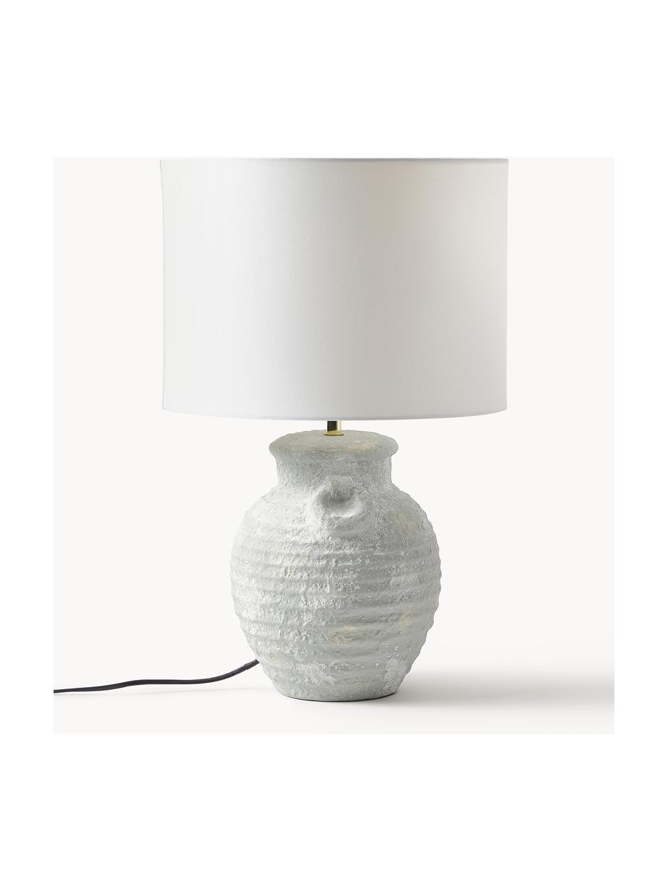 Grote tafellamp Tiva met keramische voet, Lampenkap: textiel (100% polyester), Lampvoet: keramiek, Wit, lichtgrijs, Ø 35 x H 55 cm