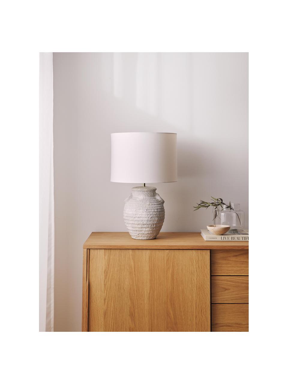 Grande lampe à poser avec pied en céramique Tiva, Blanc, gris clair, Ø 35 x haut. 55 cm
